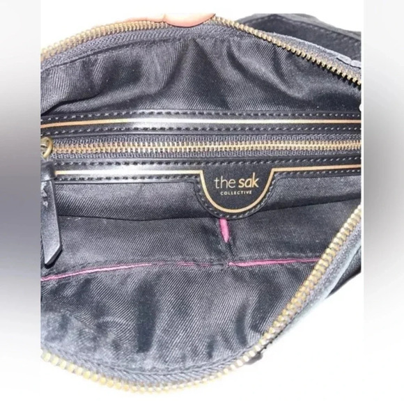 The Sak Collective LADERA Black Pebbled Authentic Leather Crossbody Bag Purse - Picture 7 of 9